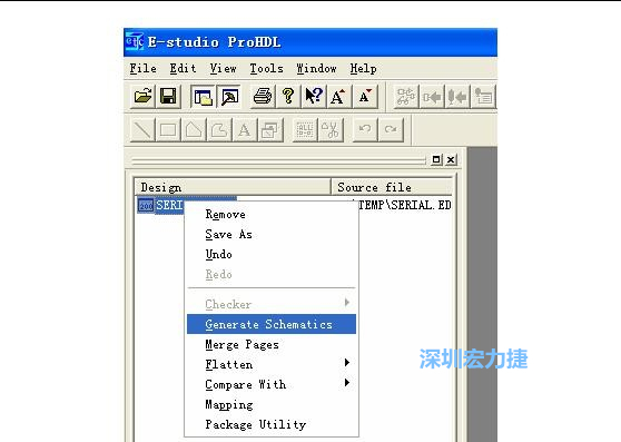 4．右鍵點擊 Serial.EDF 文件，選擇 Generate Schamatics：