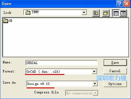 選擇菜單 File－Save As，輸出格式選 ORCAD 9.10。